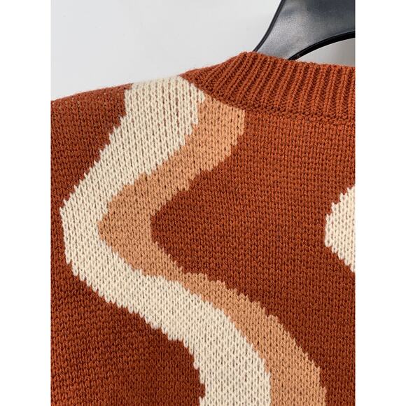 BAILEY ROSE Women's Brown Swirl Print Knit Crewneck Long Sleeve Sweater SZ M - Picture 4 of 10